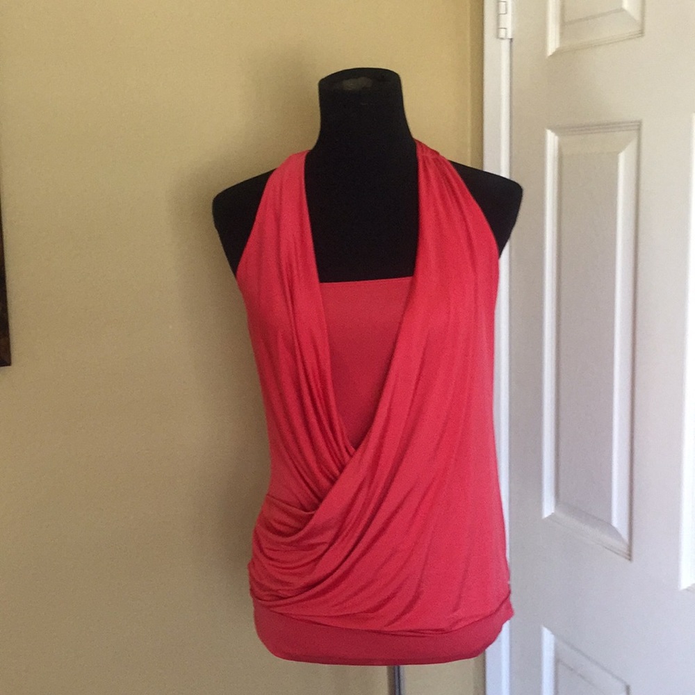 BEBE DOUBLE LAYER DROP NECK RACEBACK PARTY TOP